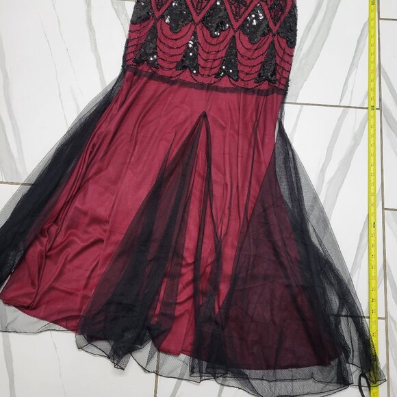 1920s style Costume formal party red dress with Lace and sequins overlay xs/sm - Picture 3 of 13